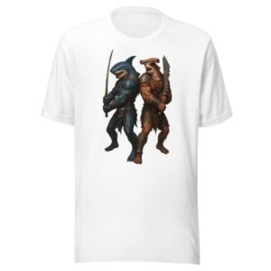 anthropomorphic shark warriors battle scarred